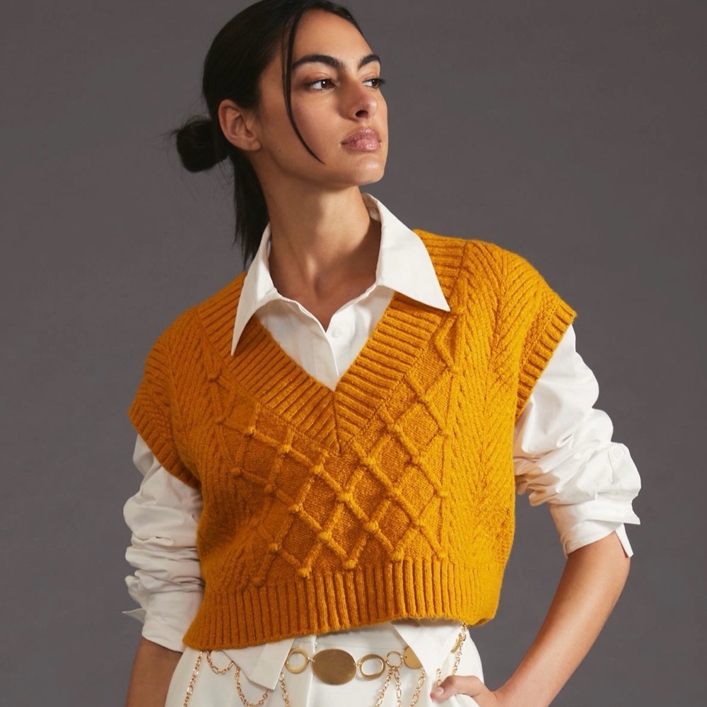 Maeve Willa Cropped Cable Knit Sweater Vest
